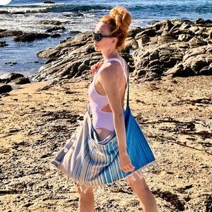 Beachables Striped 3‑in‑1 Turkish Cotton Beach Bag Yellow White Pineapple Print